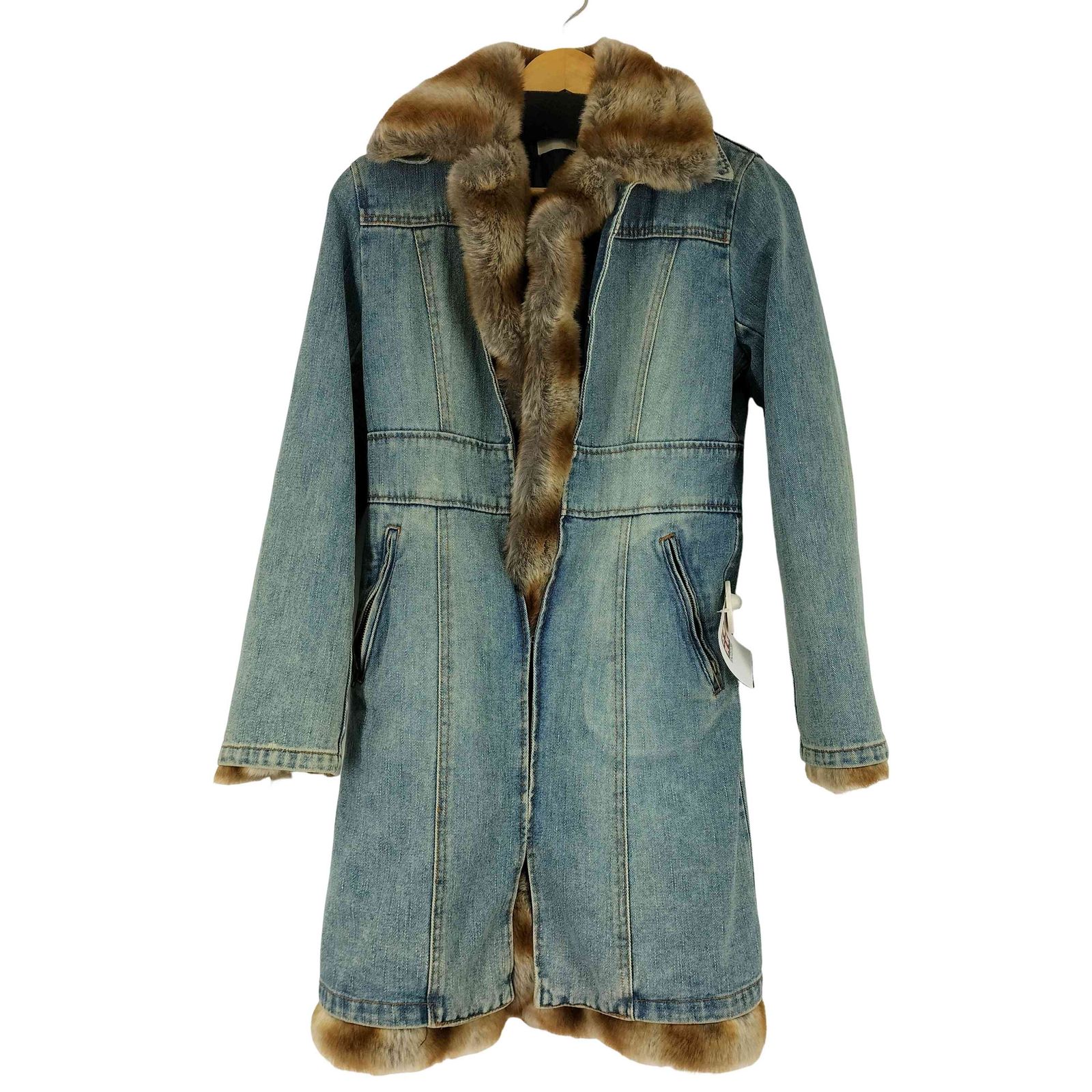 ユーズドフルギ 古着 ファー切り替え デニムコート レディース 表記無