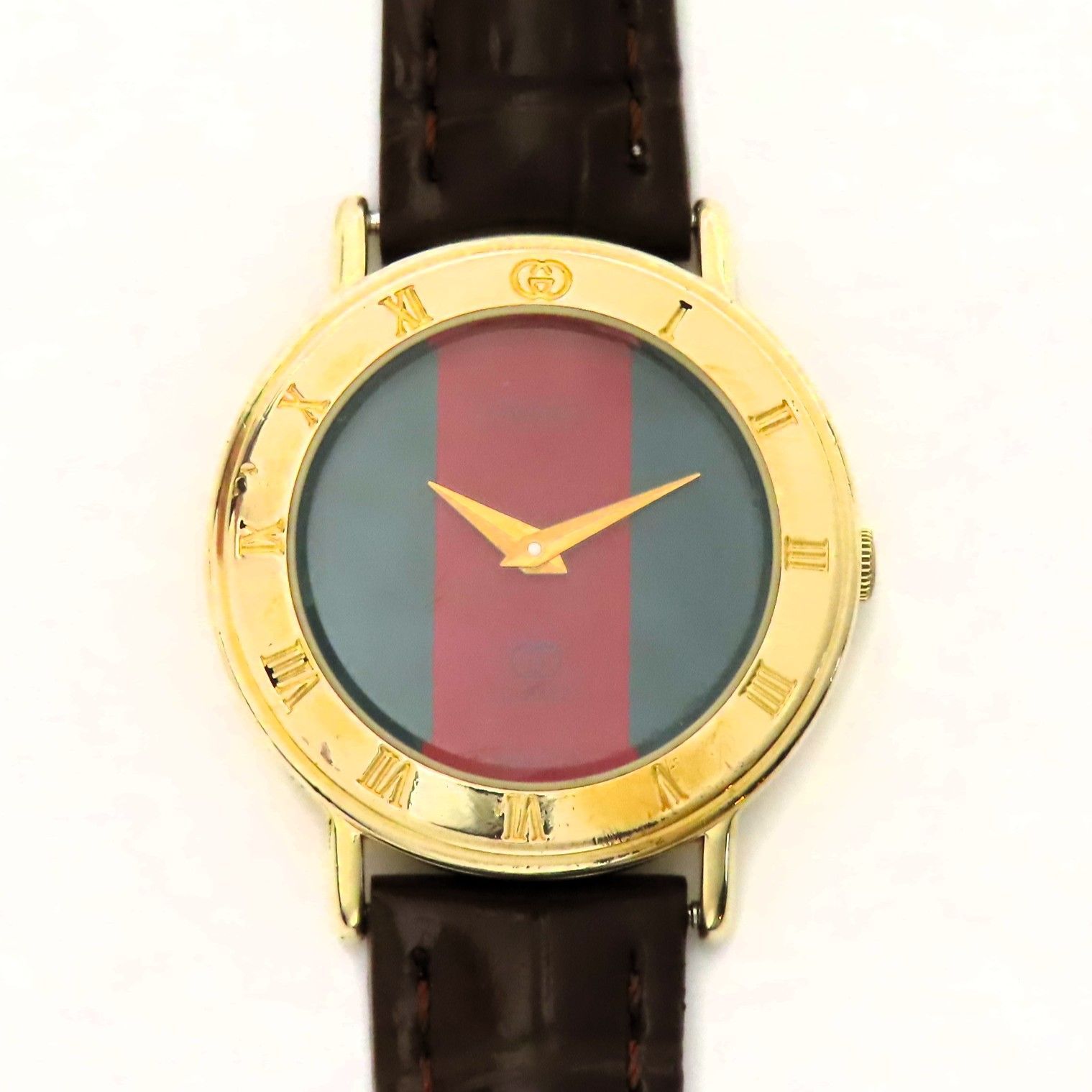 稼働品 GUCCI グッチ クオーツ 腕時計 シェリーライン 3000L レディース ボーイズ レザーバンド