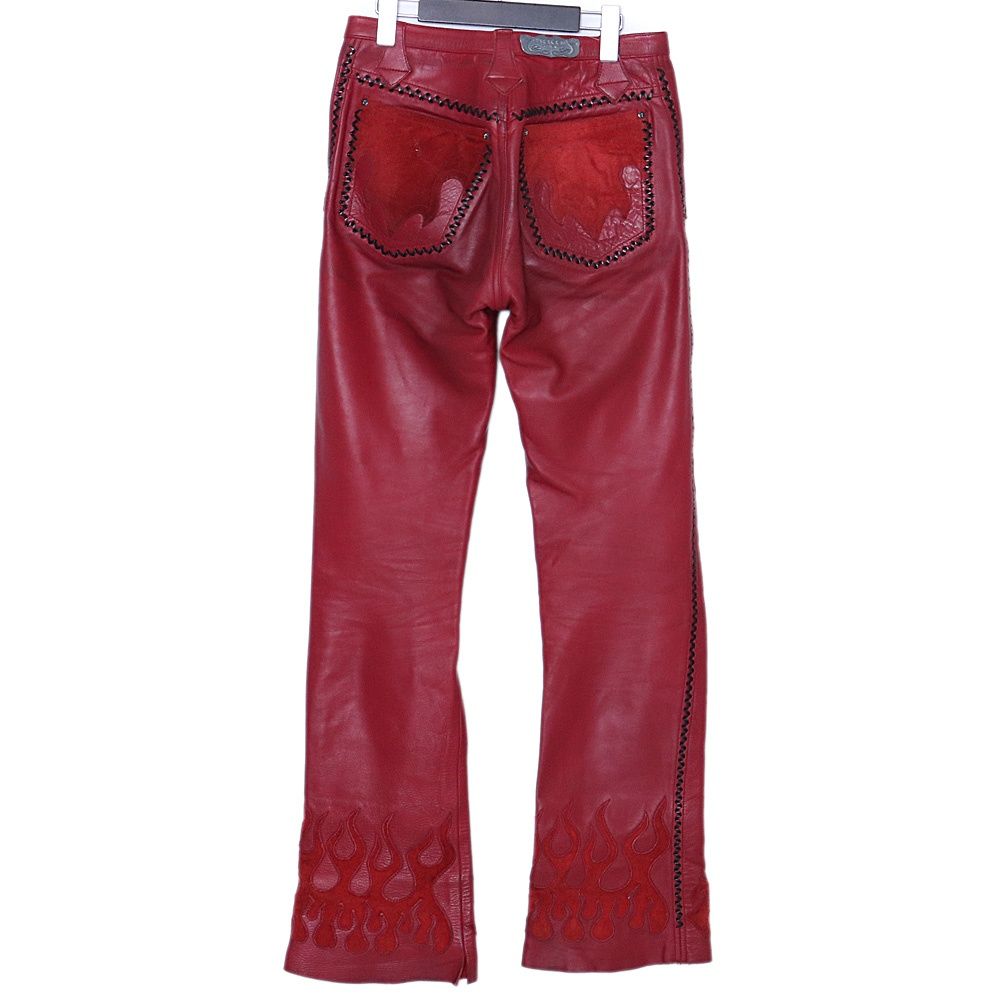 【送料無料】 SKKIN FX レザー編込スエード切替ファイヤーパターンパンツ Mサイズ レッド