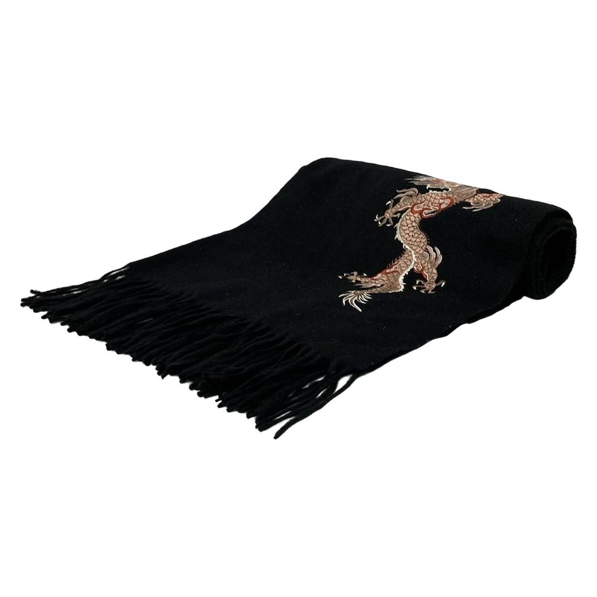 VIVIENNE TAM ヴィヴィアンタム ストール ショール - 黒×ブラウン×白 龍 刺繍 ウール