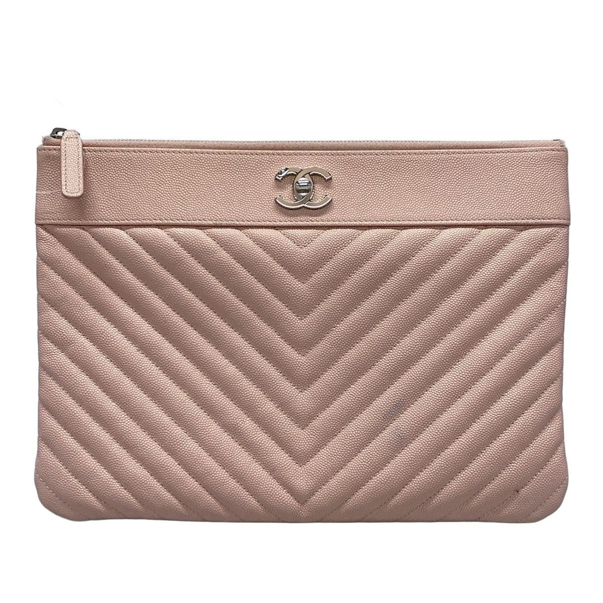 CHANEL シャネル クラッチバッグ Vステッチ シェブロン A80992 ピンク シルバー金具