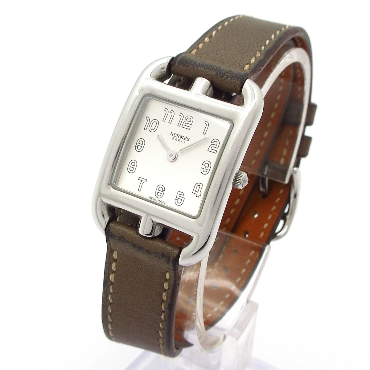 HERMES エルメス 腕時計 ケープコッド ドゥブルトゥール CC1.210a レディース SS 革ベルト X刻印 シルバー