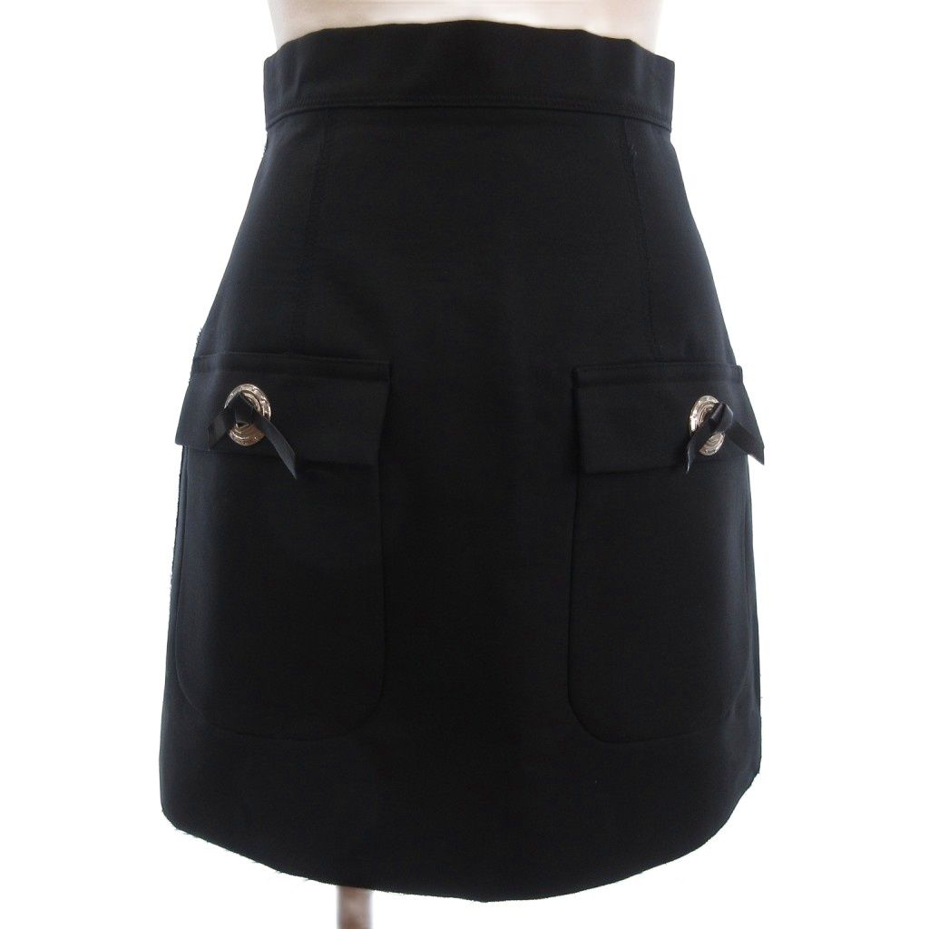 トーガ プルラ TOGA PULLA ダブルポケット ミニスカート TP61-FG226 ウール 合皮 黒 ブラック 34 XS位
