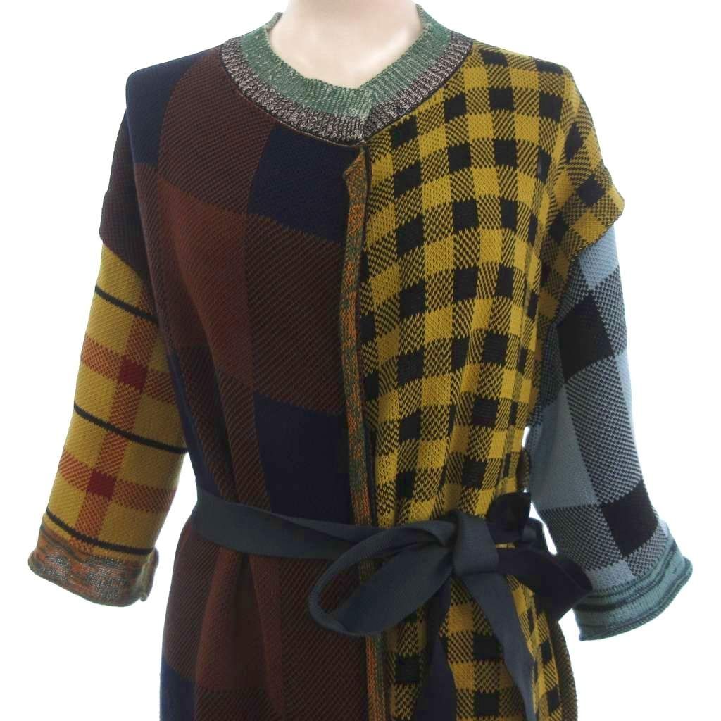  トーガ プルラ TOGA PULLA チェック ロング カーディガン ニット 五分袖 コットン マルチ 36 S位 カーディガン ボレロ アンサンブル トップス