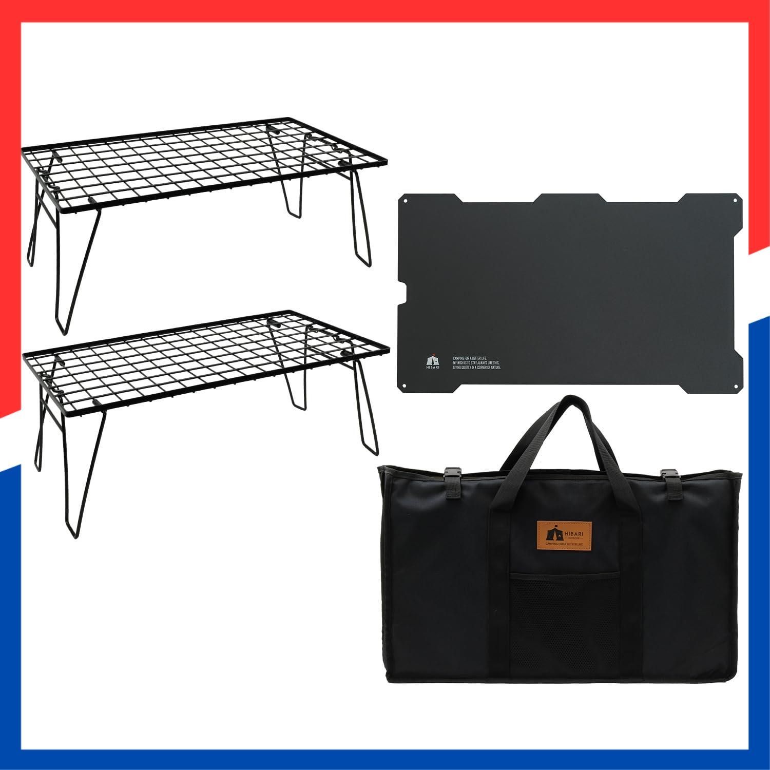 キャンピングラック アルミ天板セット 収納ケース付き マットブラック フィールドラック キャンプ収納 コンパクト アウトドアワゴン アウトドアテーブル 折りたたみ テーブル HIBARI ローチェアアウトドア キャンプテーブル おしゃれ 軽量 ラ
