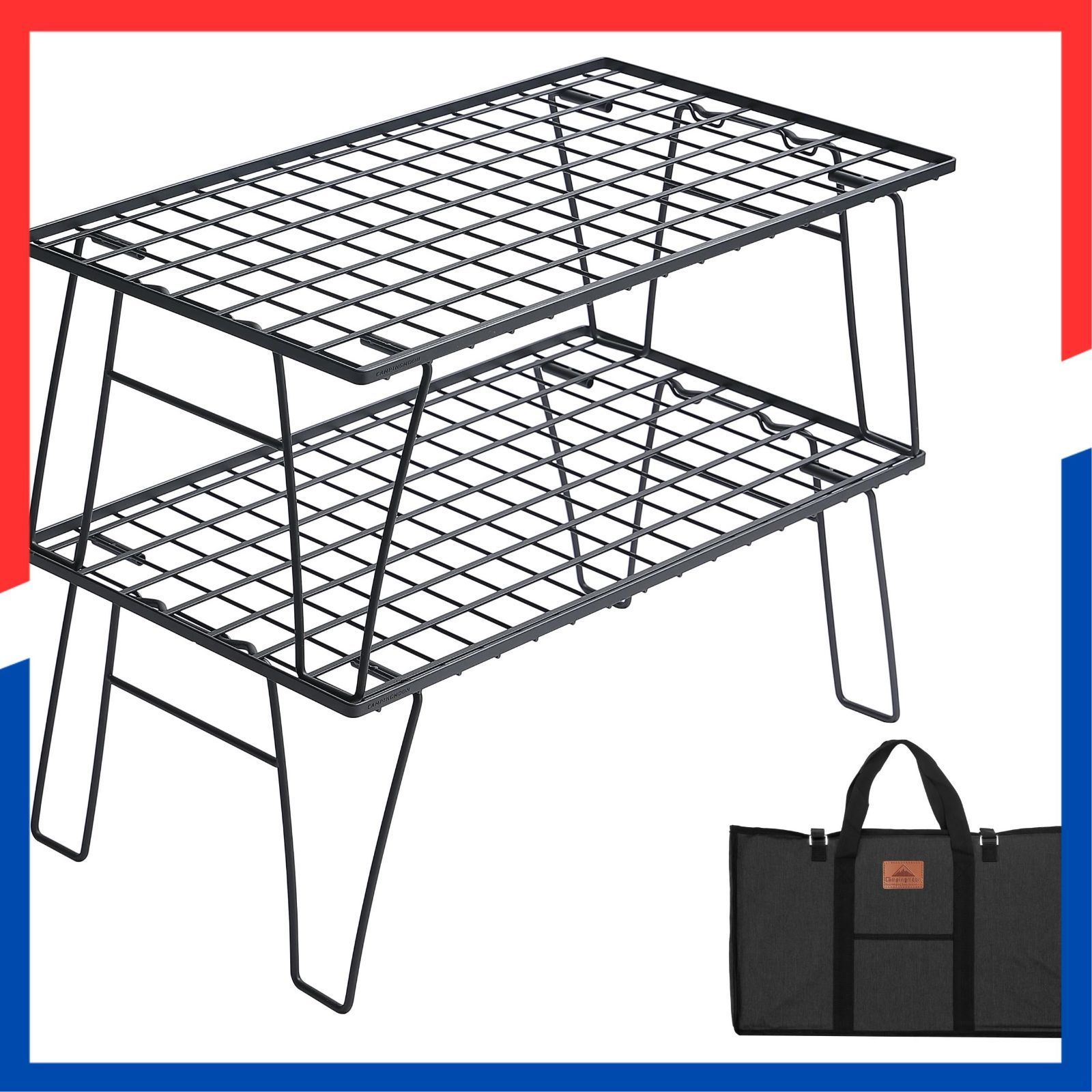 MOON キャンピングムーン CAMPING フィールドメッシュラック キャンプ ラック ブラック 軽量 薄型 2点セット 収納付き T-235-2T