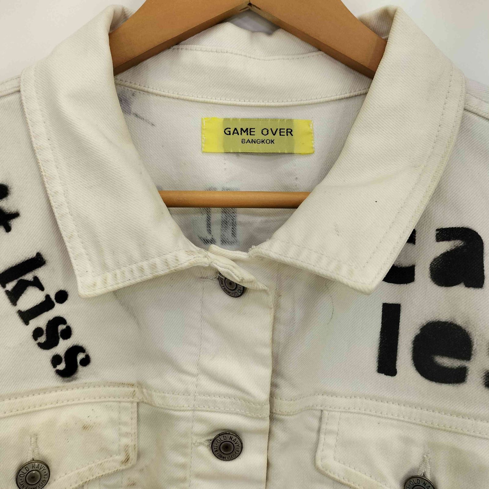 ユーズドフルギ 古着 GAME OVER GOLFIE リメイク バックレース ペイント デニム トラッカージャケット メンズ 表記無 KANDAIZUMI_COM