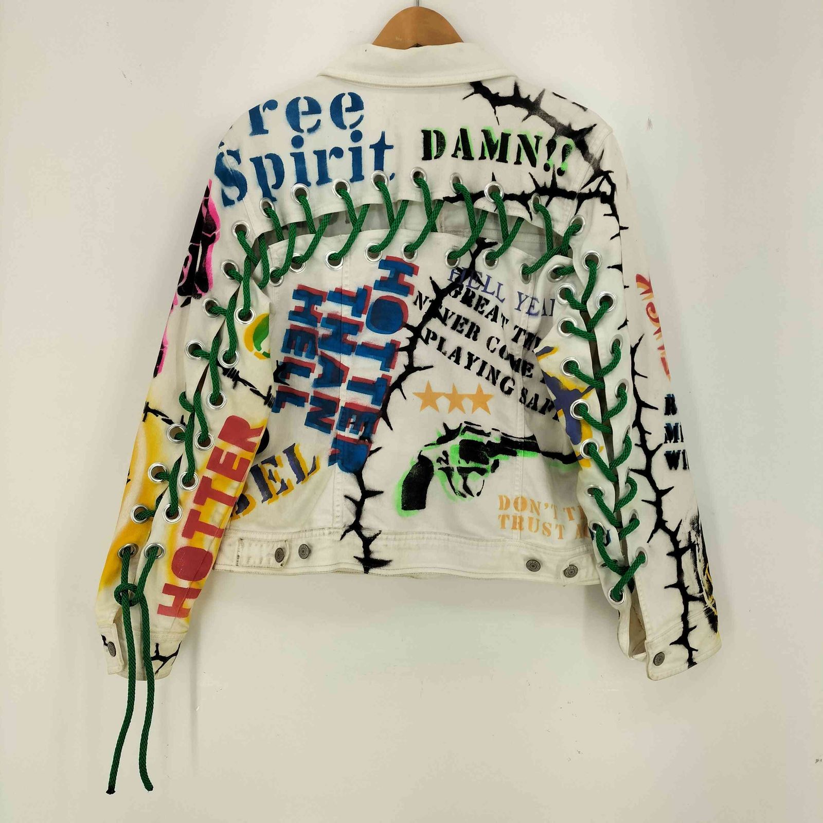 ユーズドフルギ 古着 GAME OVER GOLFIE リメイク バックレース ペイント デニム トラッカージャケット メンズ 表記無