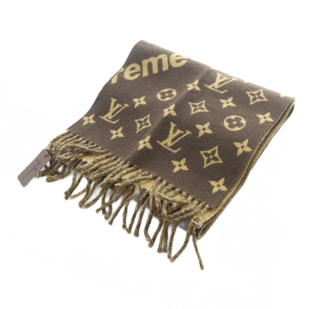 ルイヴィトン LOUIS VUITTON シュプリーム Supreme コラボ MP1891 モノグラム エシャルプ マフラー ストール カシミヤ混 ウール 茶 ブラウン GY18 MQ OH
