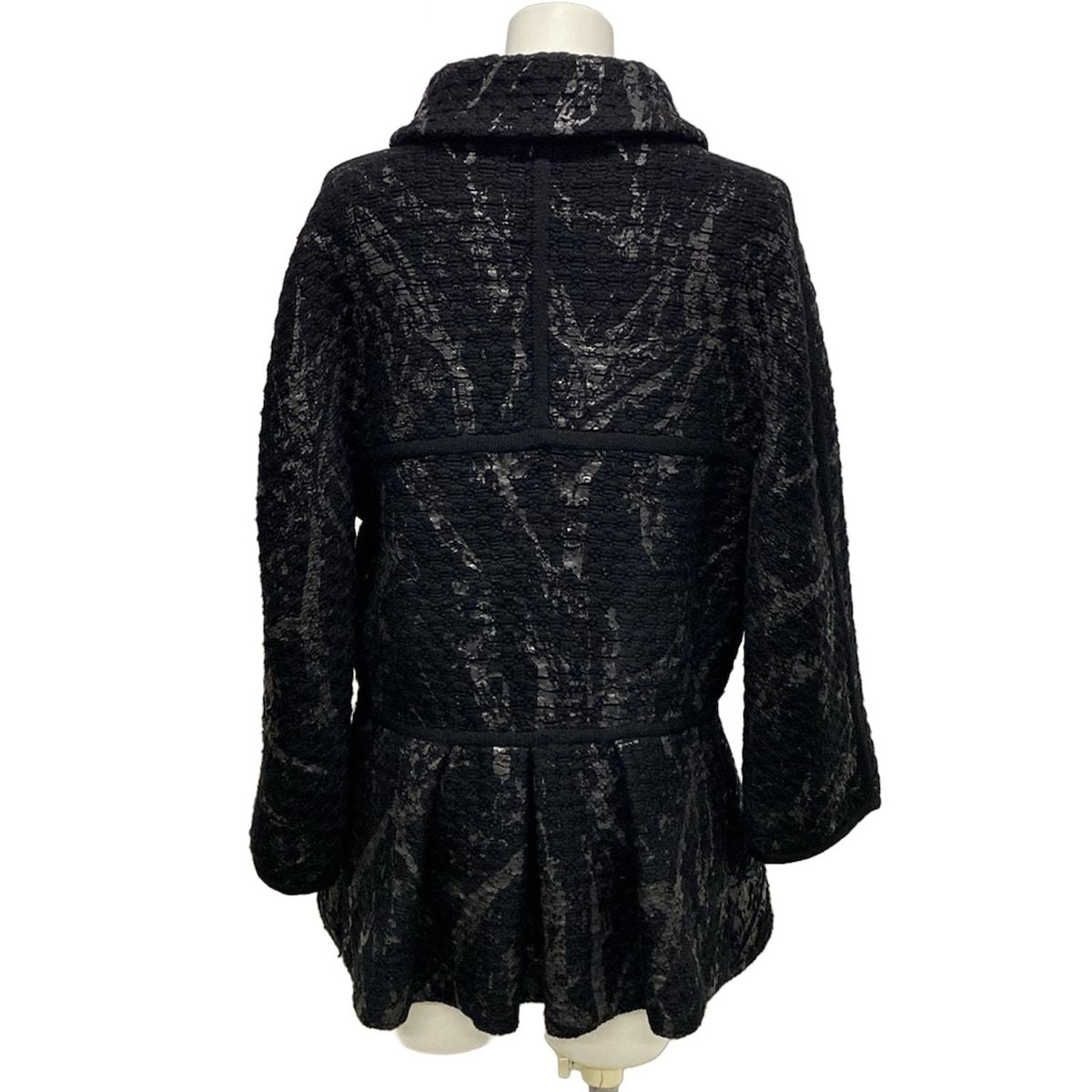 CHANEL シャネル ジャケット サイズ42 L レディース P42495 黒 ココボタン ペイント加工 ペプラム ウール