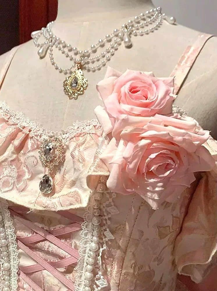 メイド風バラリボン編み上げドレス 大きいサイズ ゆったりサイズ