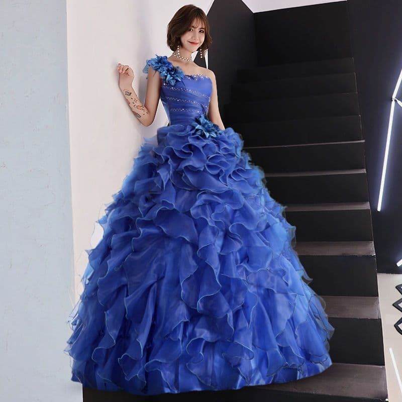 新品 青の幻想を纏う 波のように揺れるフリルプリンセスドレス 他