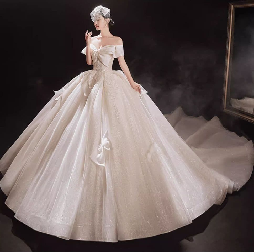 大胆リボンの大人 プリンセスドレス フォトウェディング 編み上げ