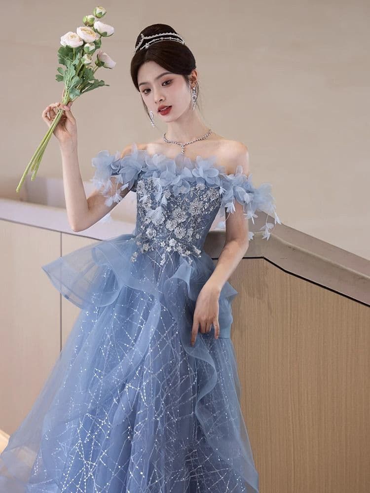 胸元の立体フラワーと煌めくラインが美しいロングドレス 演奏会 発表会