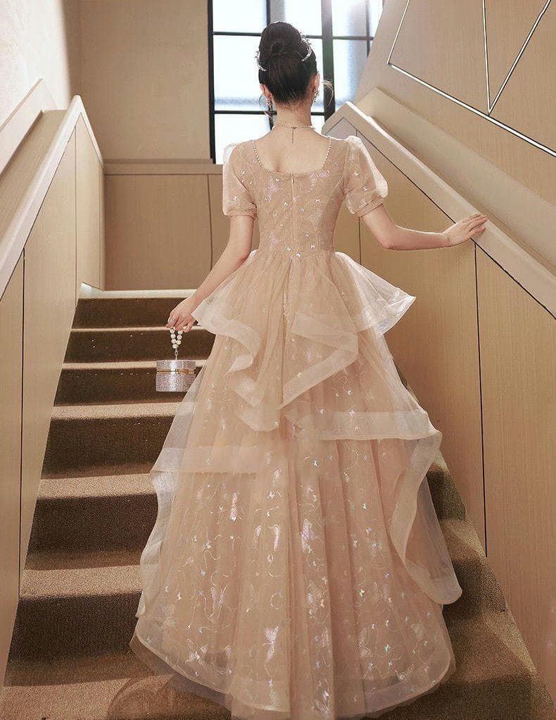  エレガントなベージュウェディングドレス パーティー ウェディングドレス ドレス ブライダル