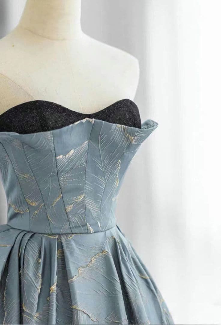  上品アシメデザイン 繊細ブルーグレードレス 特別な一日に パーティードレス ドレス ブライダル