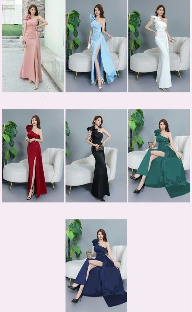  アシンメトリーショルダー × スリットデザイン ホワイトドレス ナイトドレス キャバドレス ドレス ブライダル