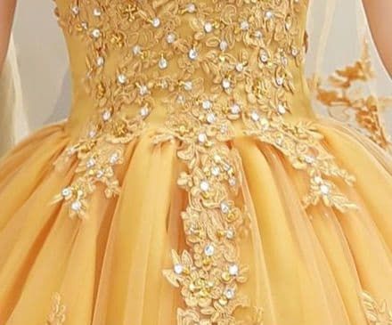 レースケープイエロードレス エレガントフラワー刺繍 MAAHADDERANG_COM