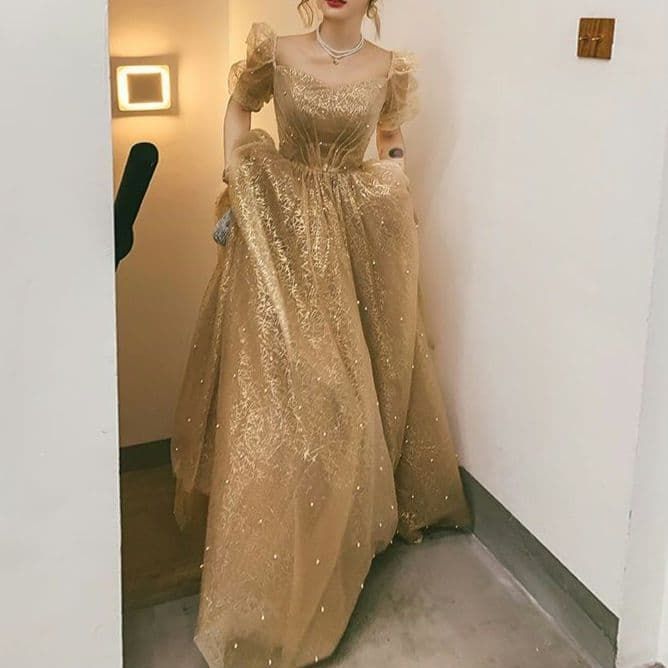 ゴージャスシャンパンゴールド編み上げドレス 大きいサイズ クラシカル