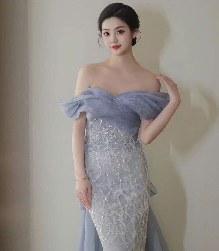 華やかチュールの美シルエットロングドレス