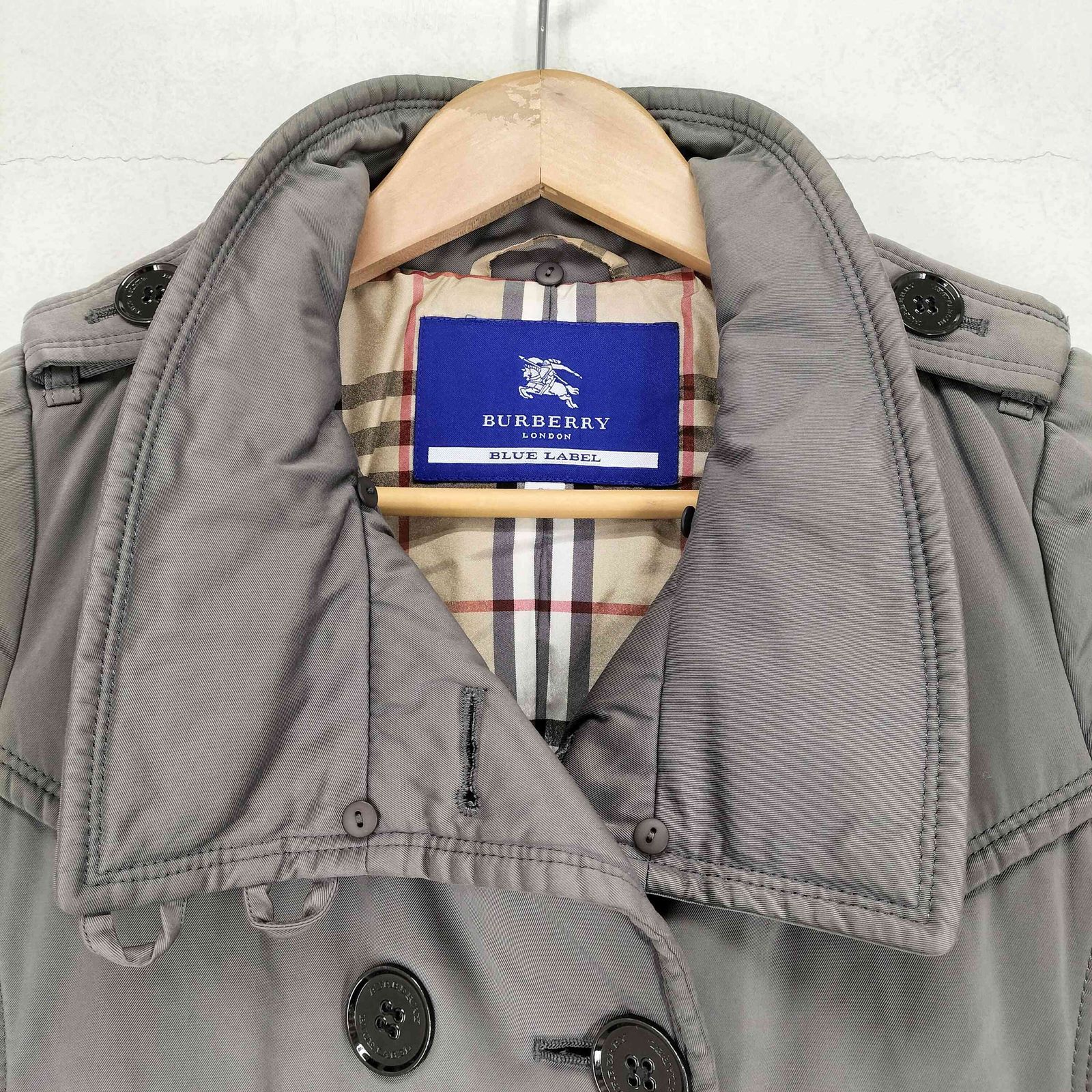 バーバリーブルーレーベル BURBERRY BLUE LABEL 裏地ノバチェックナイロントレンチコート レディース 36 GULLKHAN_COM