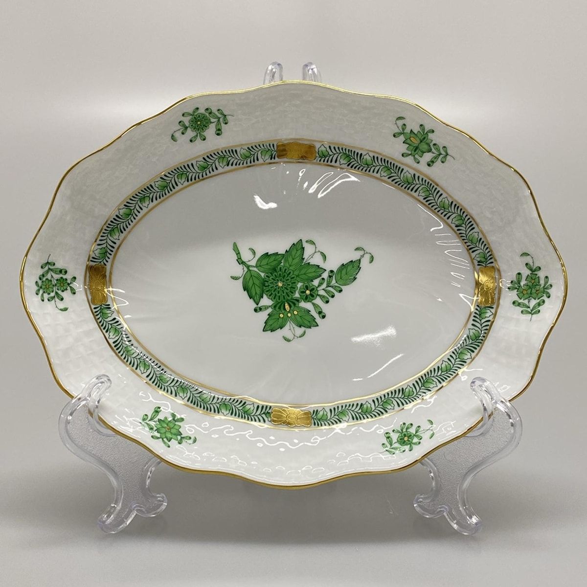 Herend ヘレンド プレート - 白×グリーン×ゴールド 花柄