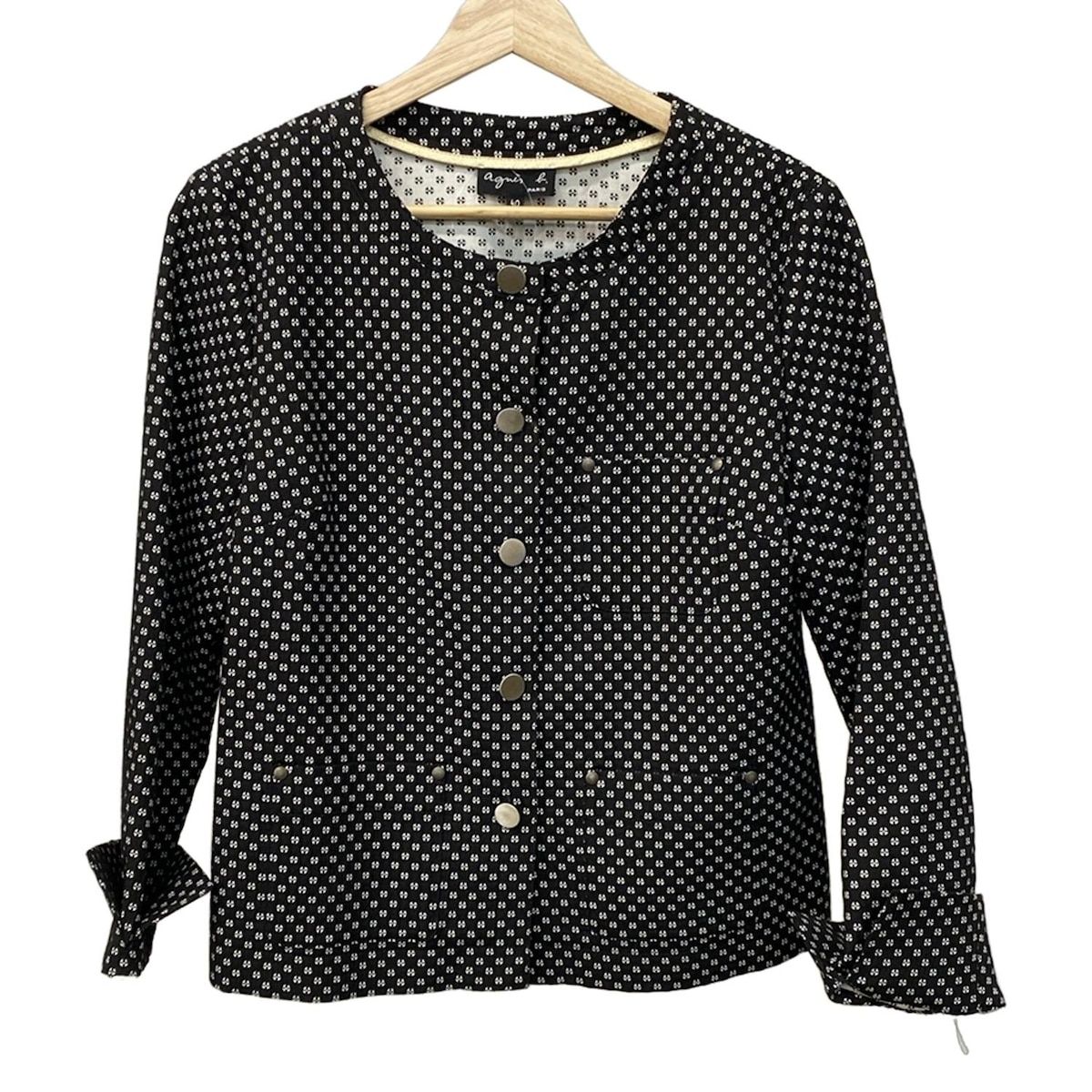 agnes b アニエスベー ジャケット サイズ40 M レディース - 黒×白 七分袖 春 秋