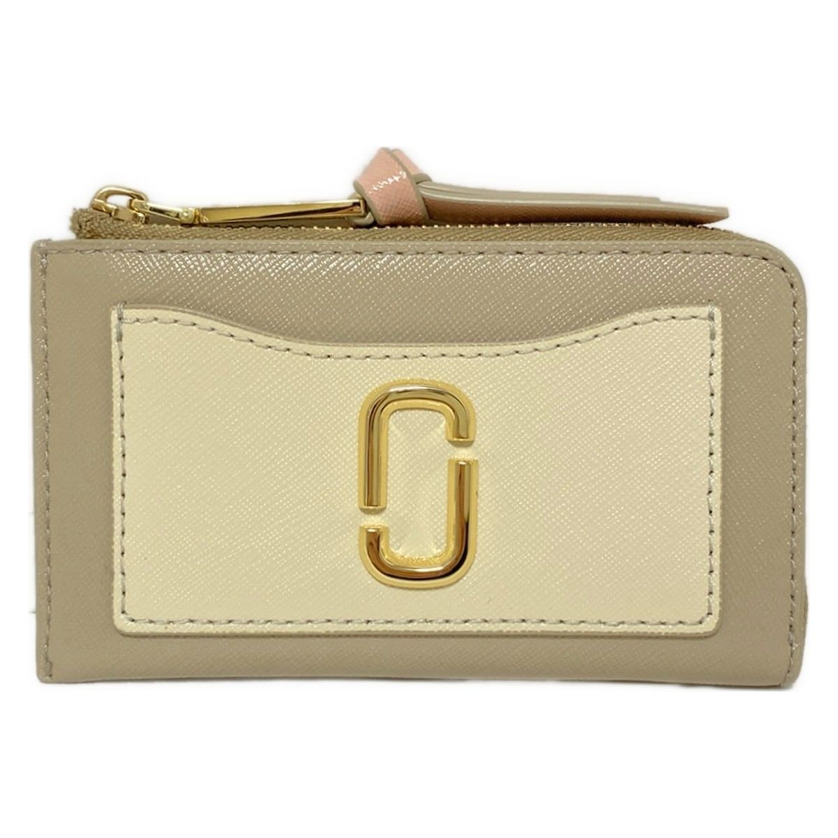 MARC JACOBS マークジェイコブス コインケース - ベージュ×アイボリー L字ファスナー キーリング付き レザー