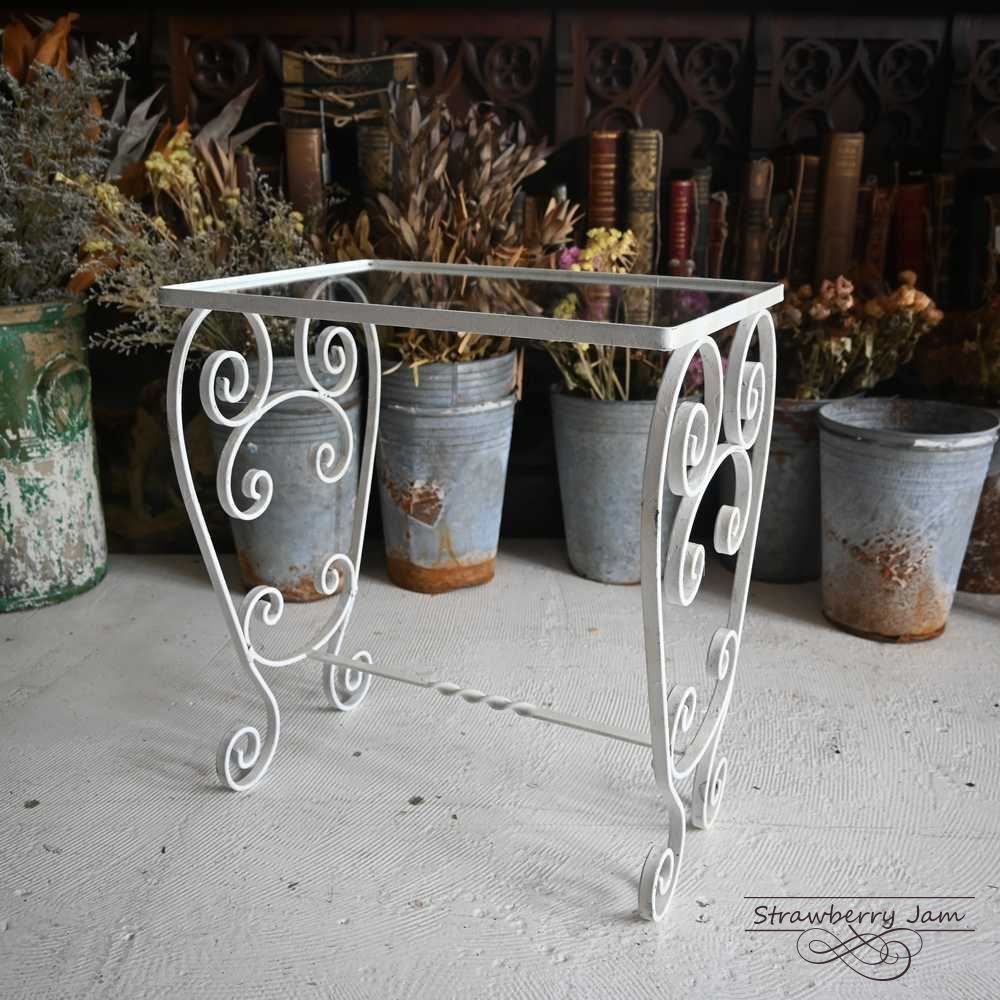 IFU-411 英国アンティーク アイアンテーブル コーヒーテーブル ガラス スモールテーブル 飾り台 花台 ガーデニング イギリス