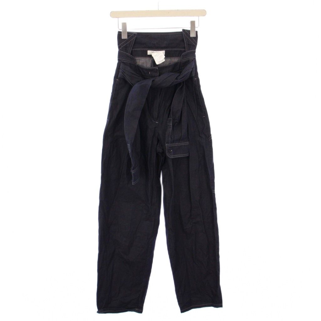 マックスマーラ MAX MARA スラックスパンツ ハイウエスト ジップフライ タック I34 紺 ネイビー BB