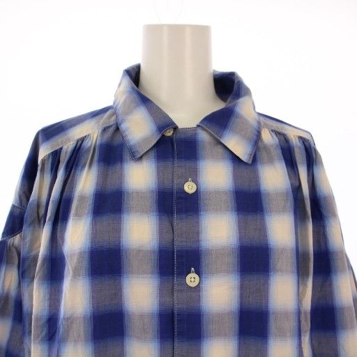 ネペンテス NEPENTHES AiE シャツ ブラウス 長袖 チェック柄 S 白 青 BM 長袖 シャツ ブラウス