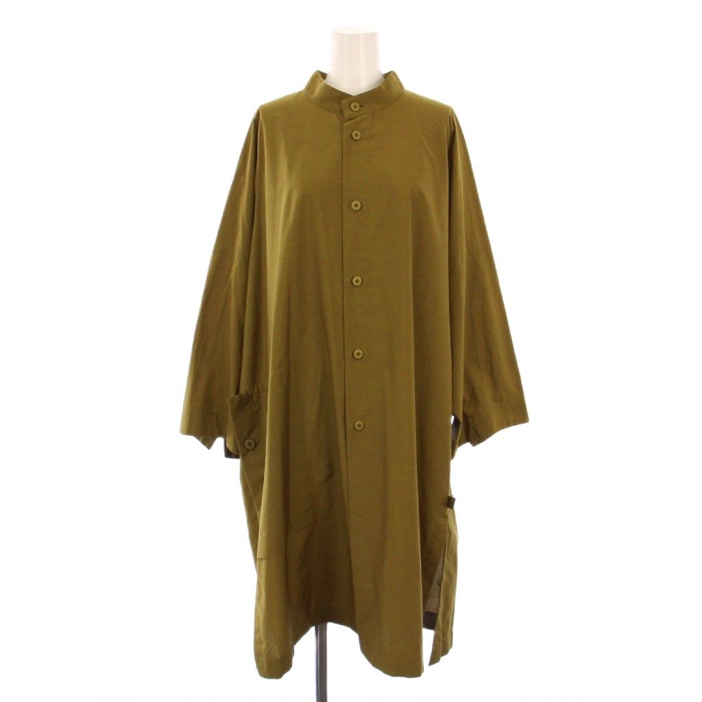 イッセイミヤケ ISSEY MIYAKE 132 5. ロングシャツ ブラウス 七分袖 スタンド 3 カーキ IL03FJ053 BM