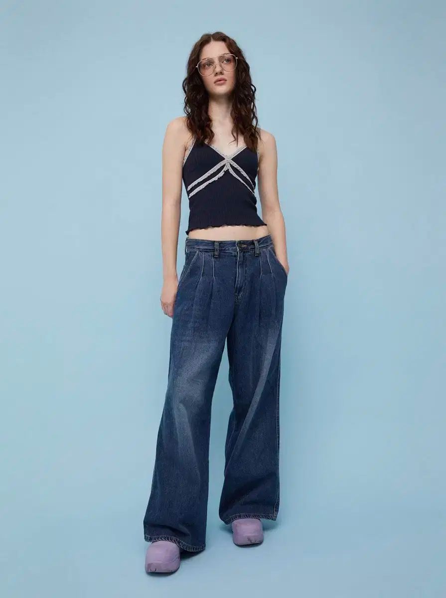 HETHERMENT midrise pintuck wide denim