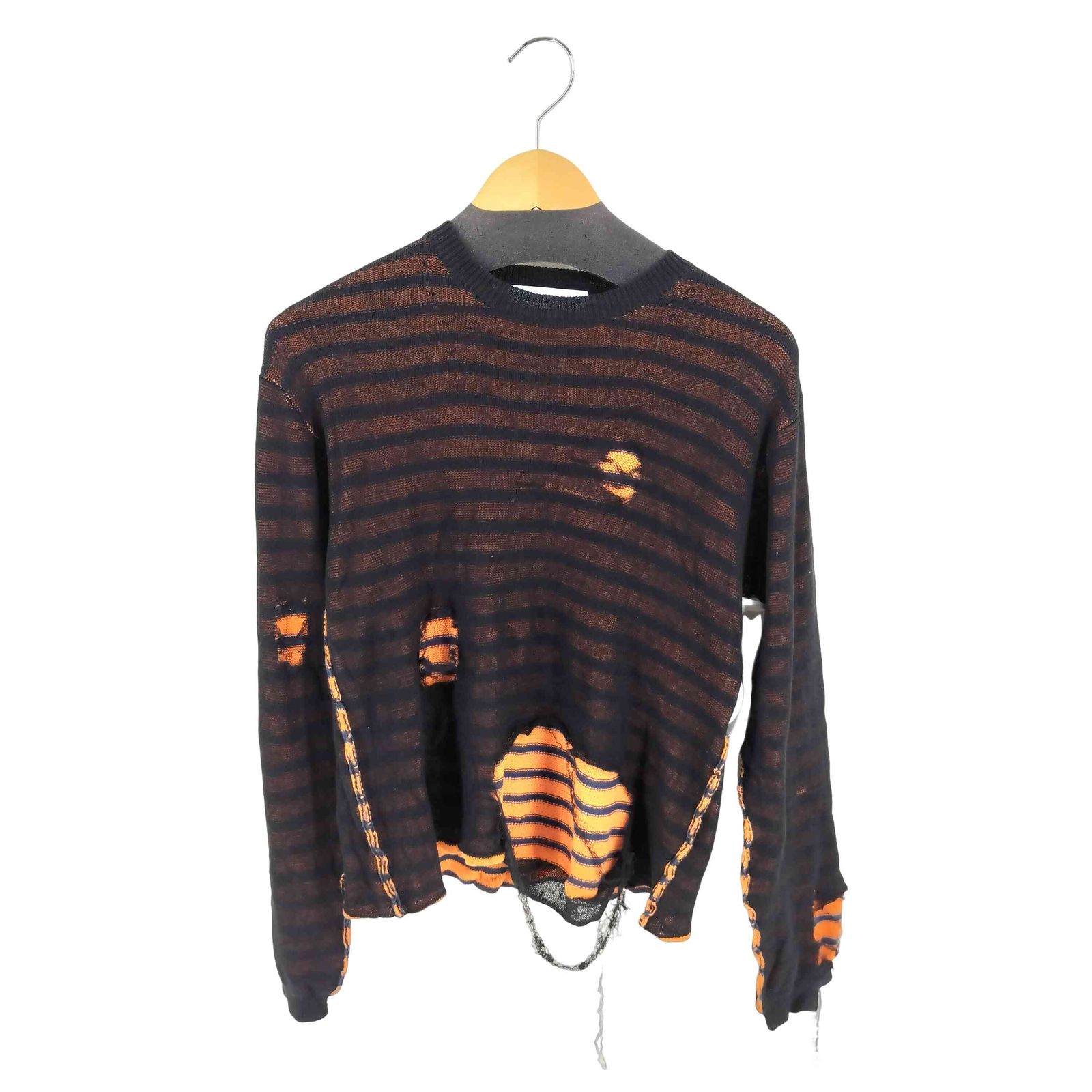 ダイエットブッチャースリムスキン DIET BUTCHER SLIM SKIN ボーダー ダメージ デザイン クルーネックニット メンズ 表記無