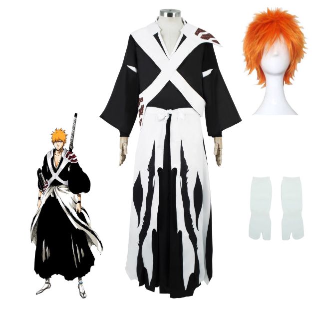 お早めにどうぞ！！ BLEACH 千年血戦篇 黒崎一護 コスプレ衣装 フルセット - 死覇装 - ウィッグ付き