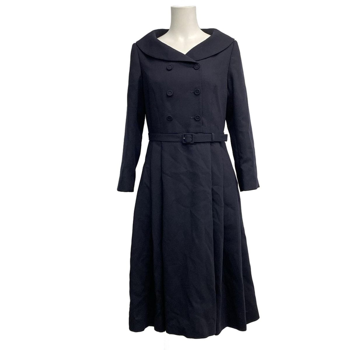 FOXEY フォクシー ワンピース サイズ42 L レディース - 44157 ダークネイビー 長袖 ロング ウール