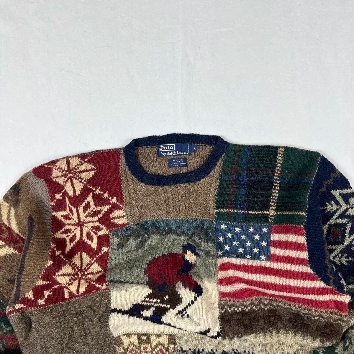 90s ポロラルフローレン パッチワーク スキーマン ニット セーター