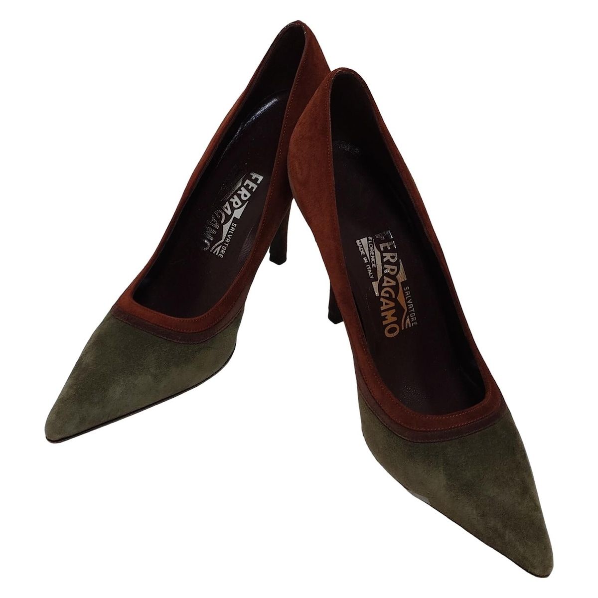 SalvatoreFerragamo サルバトーレフェラガモ パンプス 6 C レディース - ブラウン×ダークブラウン×カーキ