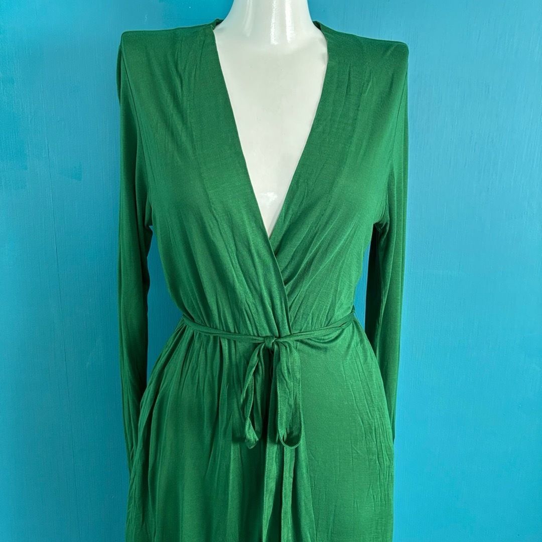856 SYBILLA Vネック グリーン ロングカーディガン/ワンピース M