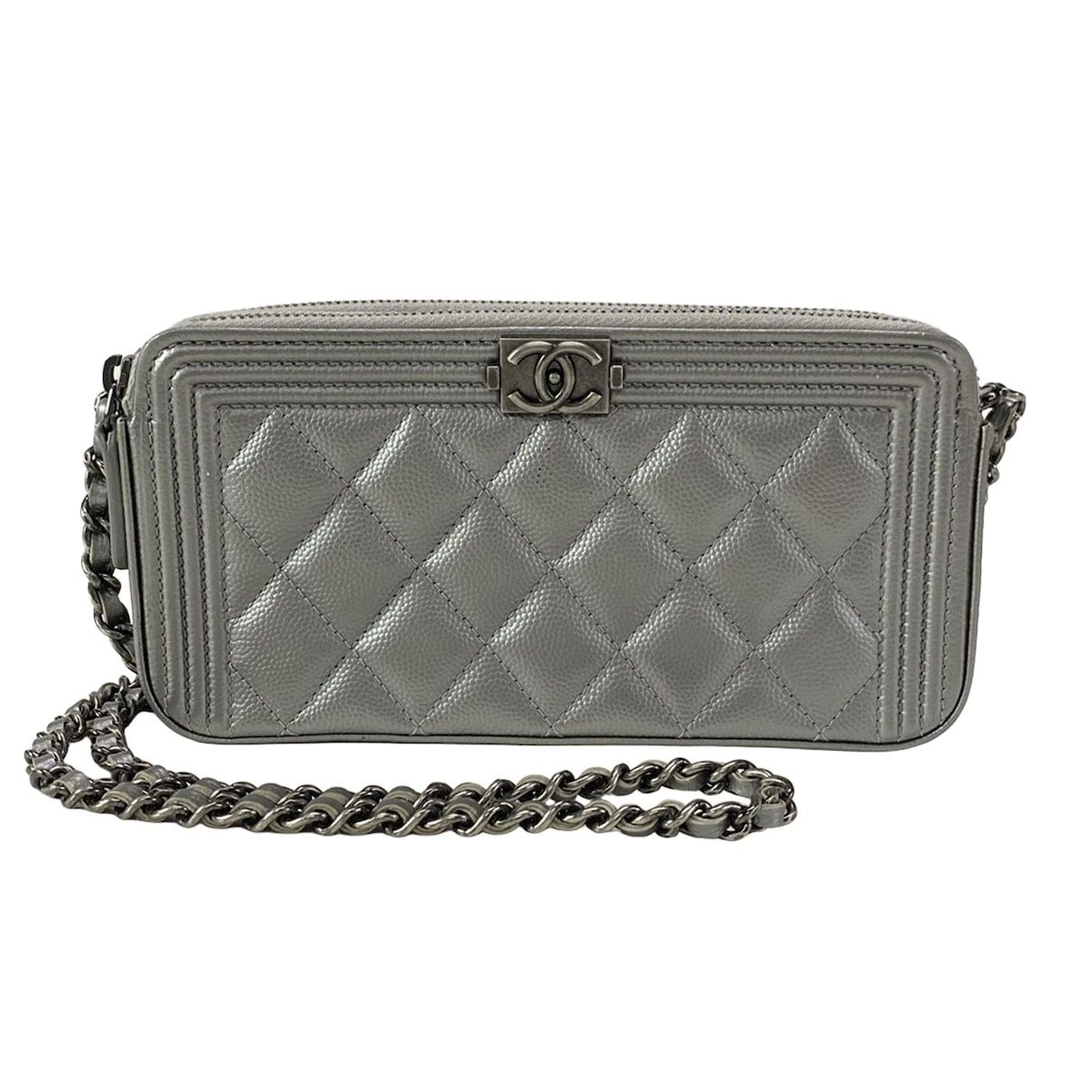 CHANEL シャネル 財布 マトラッセ ボーイシャネル A84069 シルバー チェーンウォレット ヴィンテージシルバー金具