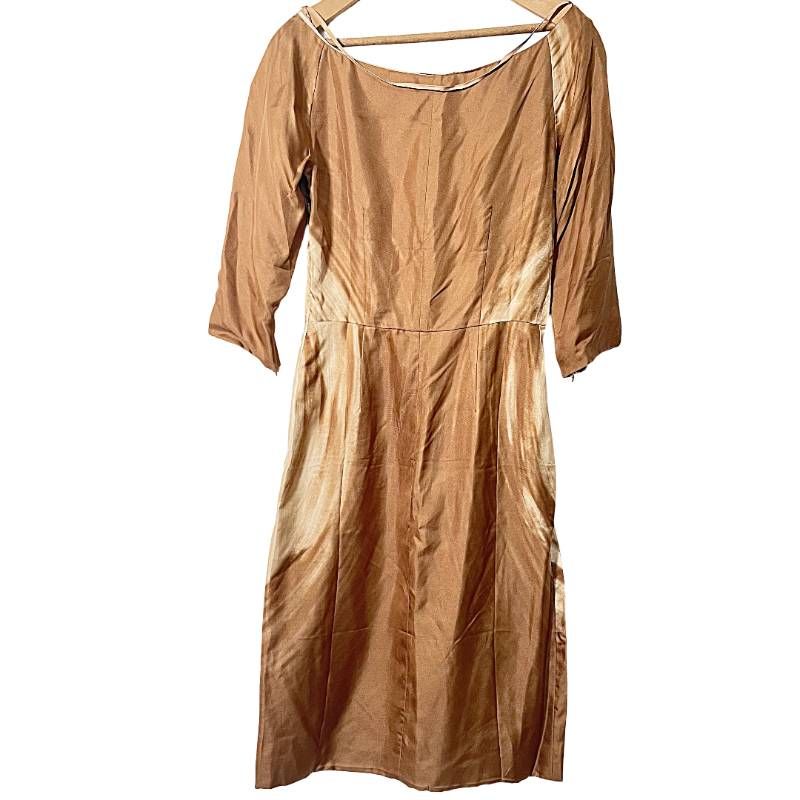 PRADA プラダ 40 L相当 シルク100% ワンピース ブラウン系 WT4-2