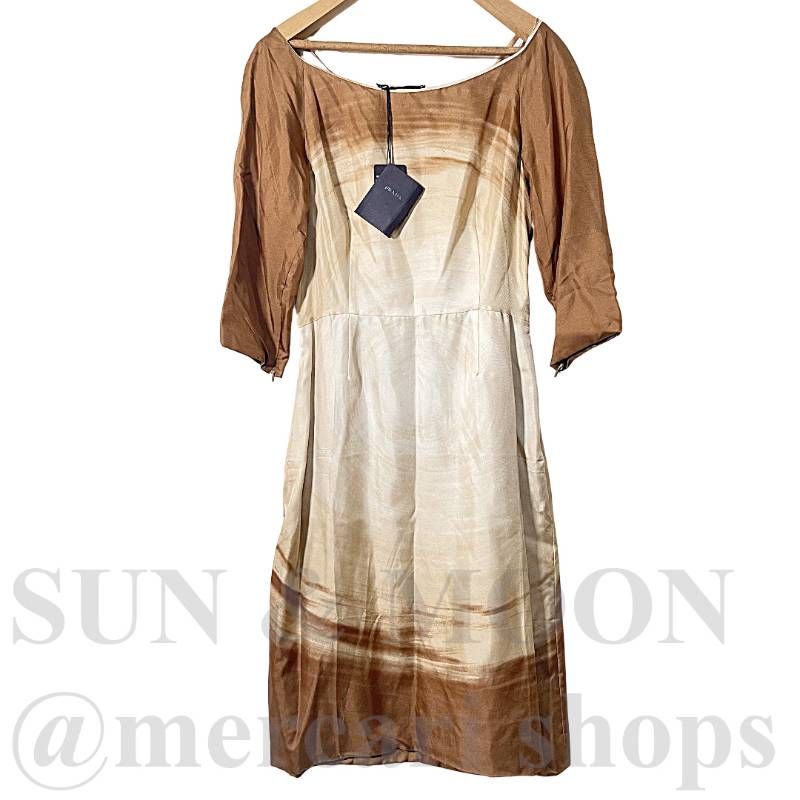 PRADA プラダ 40 L相当 シルク100％ ワンピース ブラウン系 WT4-2