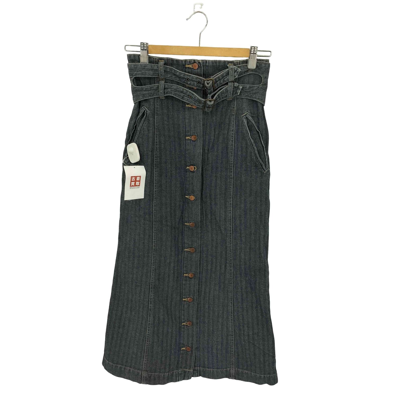 ヒステリックグラマー HYSTERIC GLAMOUR 90-00s ベルトテッド フロントボタン ヘリボーン デニム ロングスカート Y2K レディース