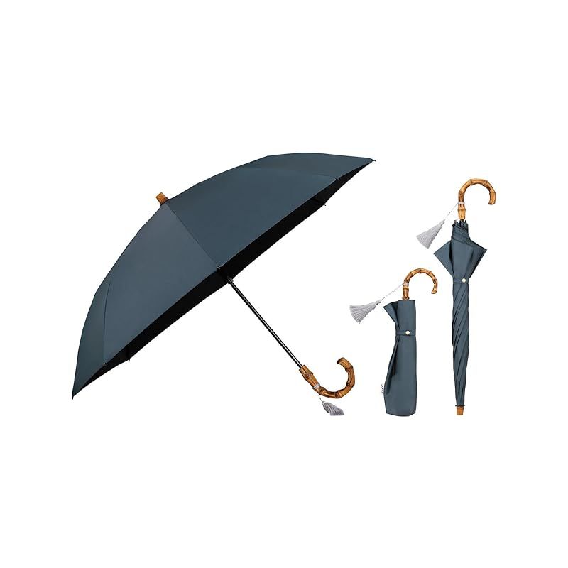 Wpc. 最強の日傘 UVO ウーボ 折りたたみ傘 2段 無地タッセル ブルーグレー 遮光率&UVカット率 UPF50 遮熱 晴雨兼用 50cm レディース 長傘としても使える 2way バンブー おしゃれ UVO2F-008