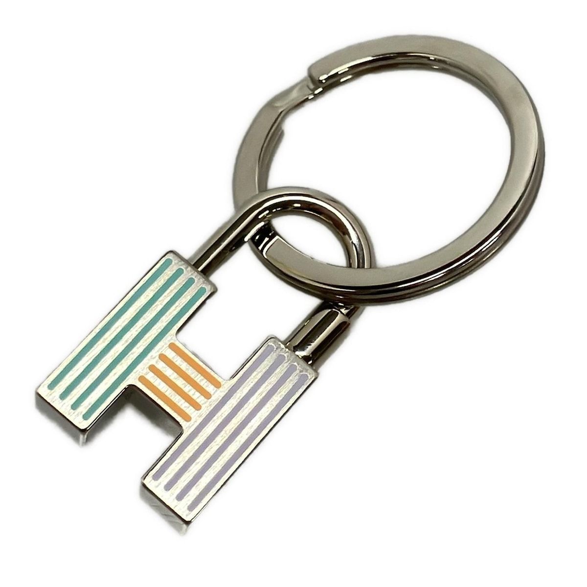 HERMES エルメス キーホルダー チャーム クイズ レインボー シルバー ライトブルー マルチ カデナモチーフ
