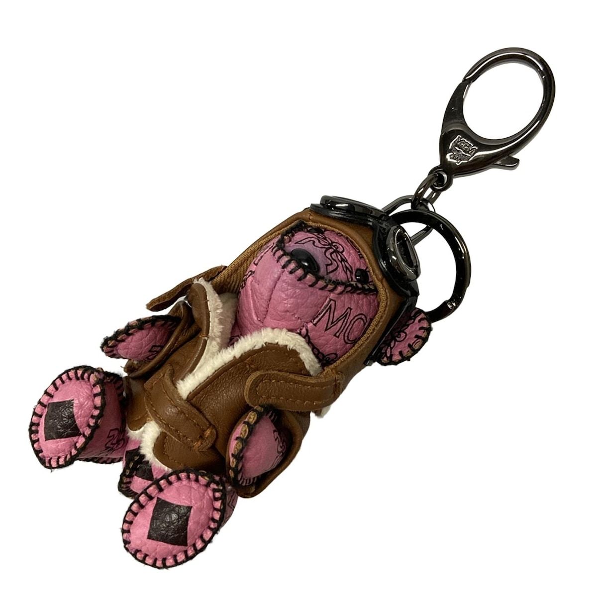 MCM エムシーエム キーホルダー チャーム - ピンク×ダークブラウン×黒 クマ レザー
