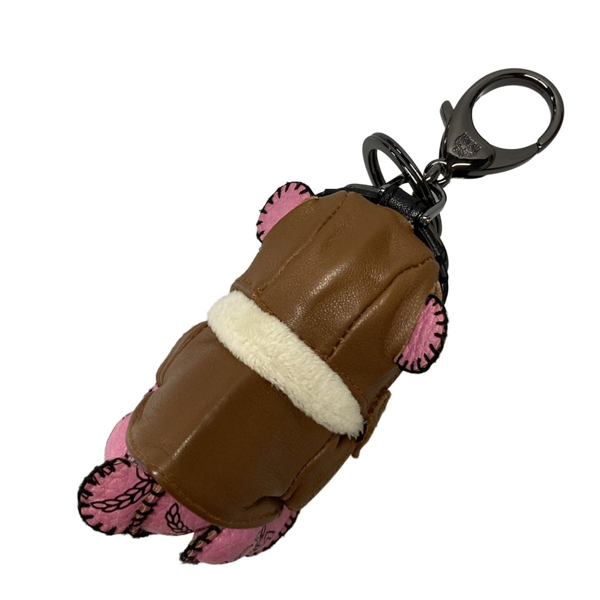 MCM エムシーエム キーホルダー チャーム - ピンク×ダークブラウン×黒 クマ レザー