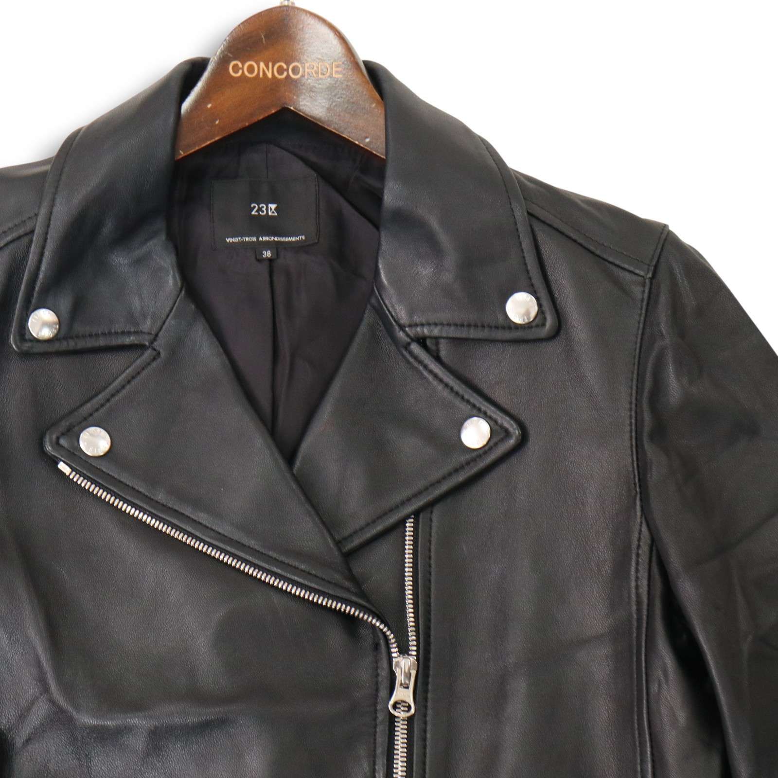 23区 秋冬 羊革 シープ レザー ダブル ライダース ジャケット Sz.38 レディース 黒