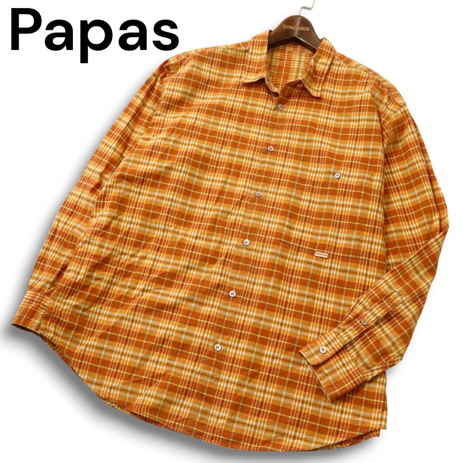 名作 Papas パパス チェック長袖シャツ サイズM ネイビー×ボルドー maniere de heming 美品 コットン 人気 紳士 高級シャツ Papas パパス チェック柄 長袖 シャツ Mサイズ⁄ブルー×ホワイト系