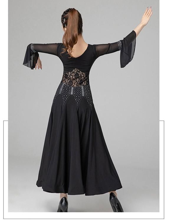 社交ダンスドレス 社交ダンス モダンドレス 大きいサイズ 長袖 広がる裾 ドレス ワルツダンス ワンピースドレス ダンス衣装 ダンスウェア ステージ衣装 競技会 カラオケ デモ パーティー 発表会 LLC-HASEGAWATOSO_COM